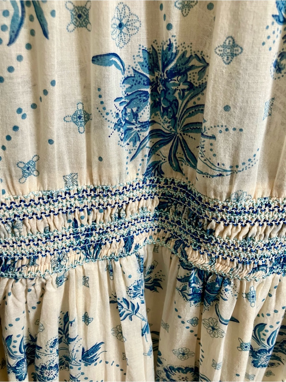 Free People Cream Maxi Dress with Blue Floral Print - Picture 6 of 9